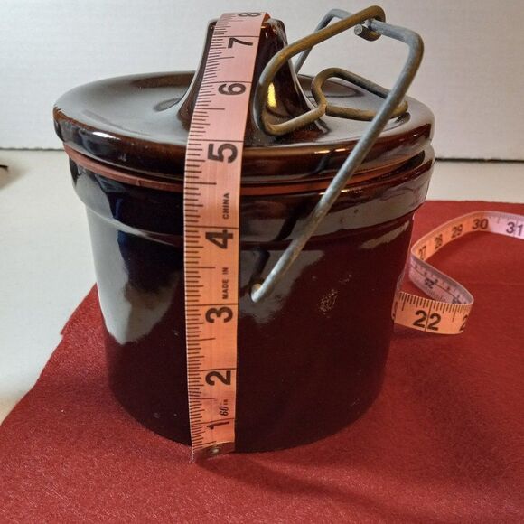 Vintage Medium Brown Crock with Lid Countrycore Grandmacore Butter/Cheese - Picture 8 of 10